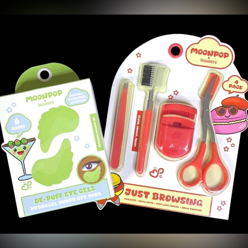 MOONPOP De-Puff Eye Gels & Just Browsing Duo Set Eyes Eyebrows Gift Duo NEW NIP